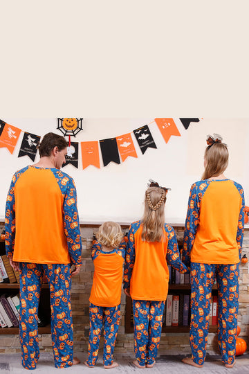 Pijama familiar de Halloween con estampado de calabaza naranja (mangas largas)